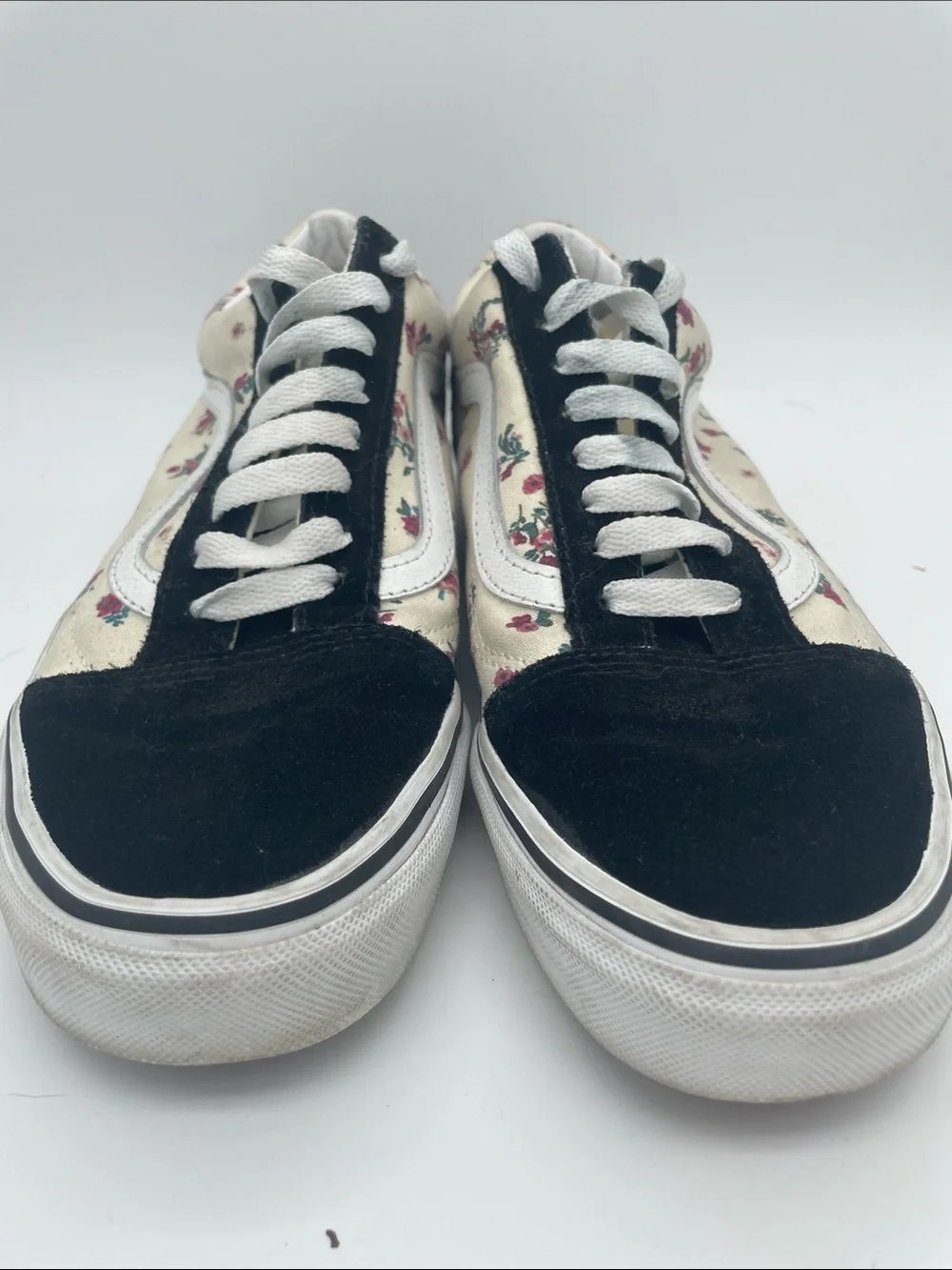 Vans Floral Canvas Low-Top Sneakers with Black Suede Accents